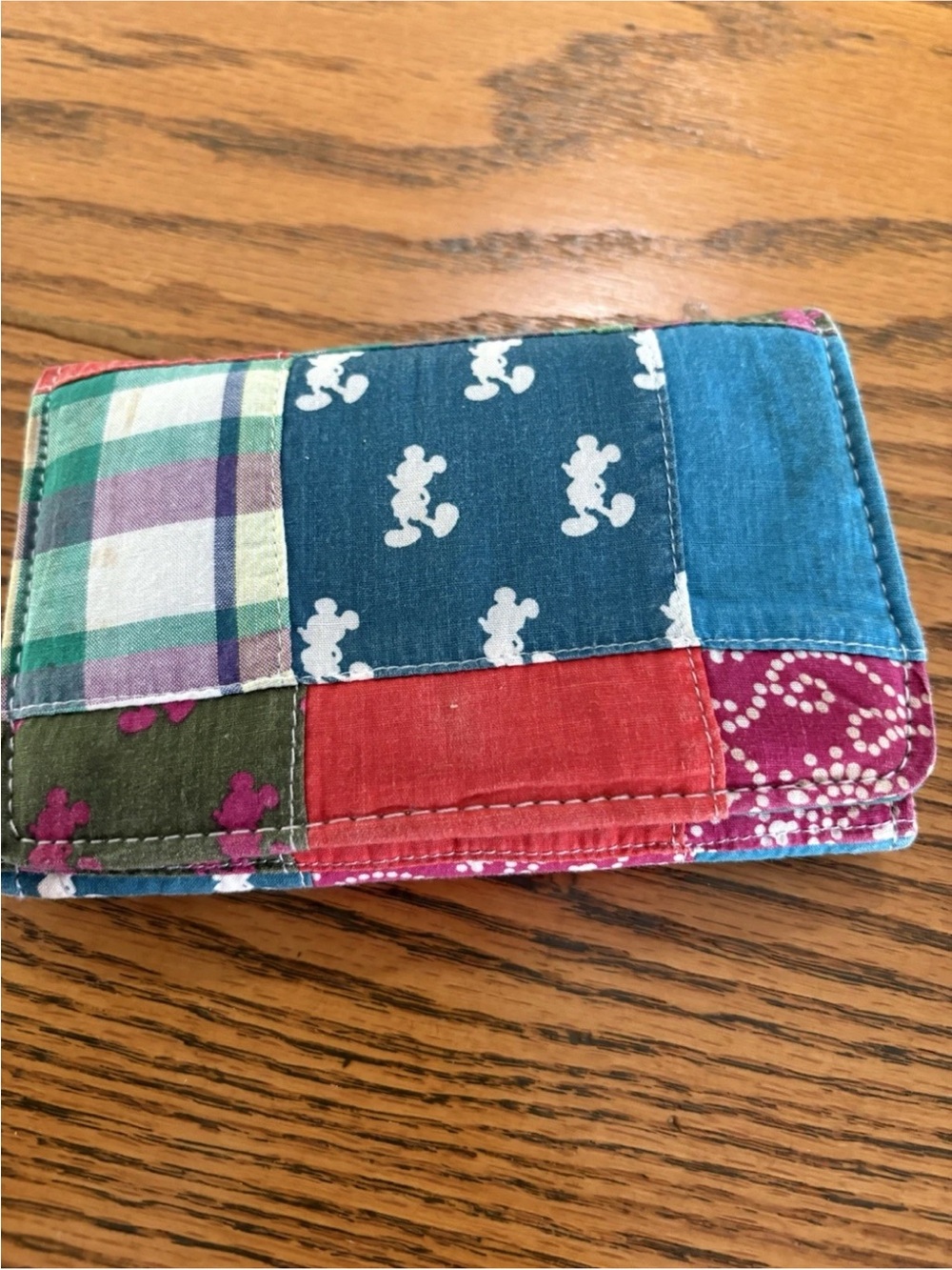 Disney Patchwork Quilted Wallet in Teal, Red, Purple, Green Double Fold